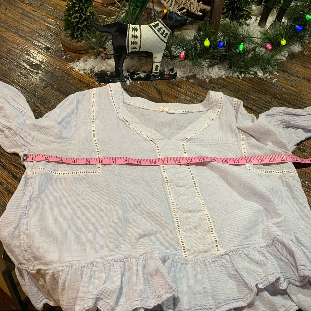 GAP long sleeve blouse Light Blue Striped Open Lace Detailing Ruffles XL Boho - Picture 11 of 16
